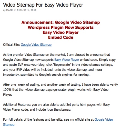 google video sitemapp easy video player